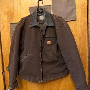 Carhartt Dark Brown Duck Canvas Performance Jacket with Black Collar